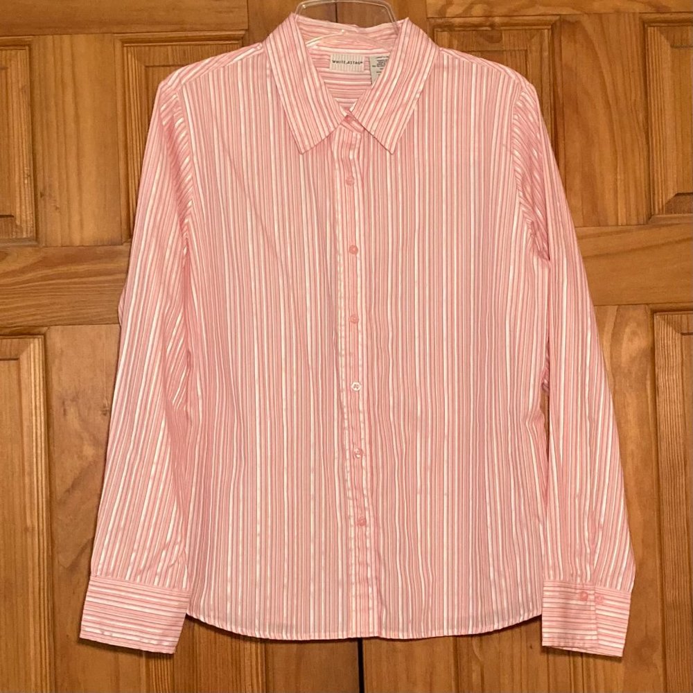 NWOT White Stag Vintage 90s Top Long Sleeve Blouse Pink White Size L Large